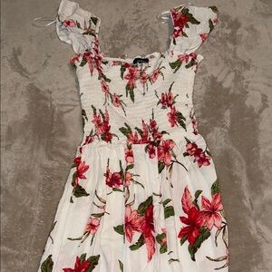 Ambiance White Maxi Dress with Red & Green Floral Print
